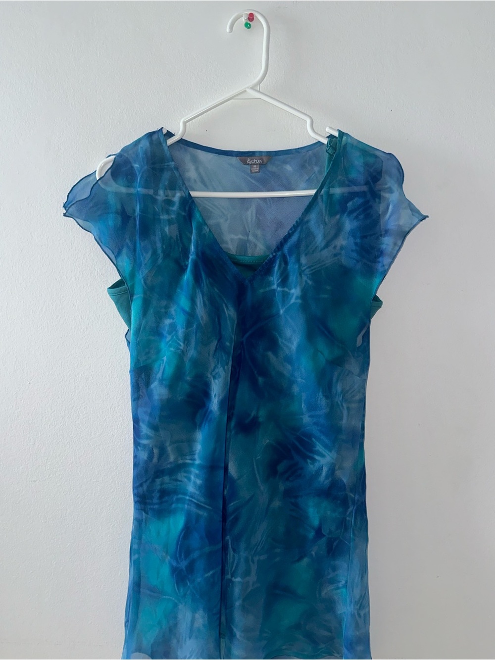 Katies set blue Teal Sheer V-Neck Sleeveless Top